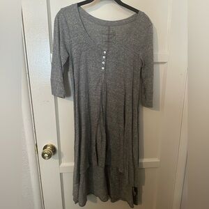 Free People Gray Henley 3/4 Sleeve High Low Dress